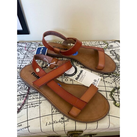 Refresh Womens Vegan Leather Sandals Size 7.5 Tan/Orange Adjustable Straps Comfo - Picture 1 of 5